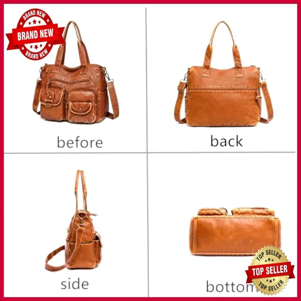 Medium Vegan Leather Satchel Hobo Bag with Adjustable Strap, 11 Pockets